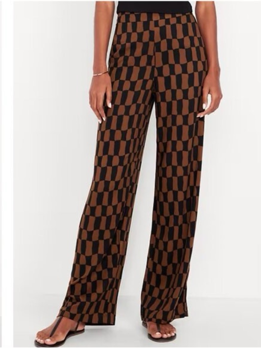Old Navy Brown and Black Playa Wide-Leg Checker Pants